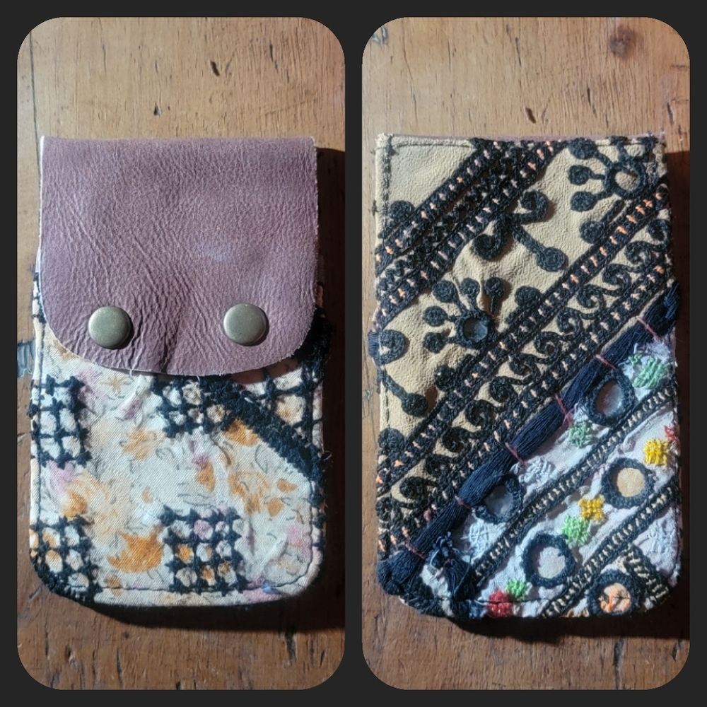 🔮🎱 Free People Boho Embroidered Repurposed vtg banjara hippie Wallet card case